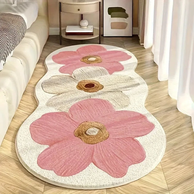 Flower shaped cashmere bedside blanket with cartoon alien print and floral patterns