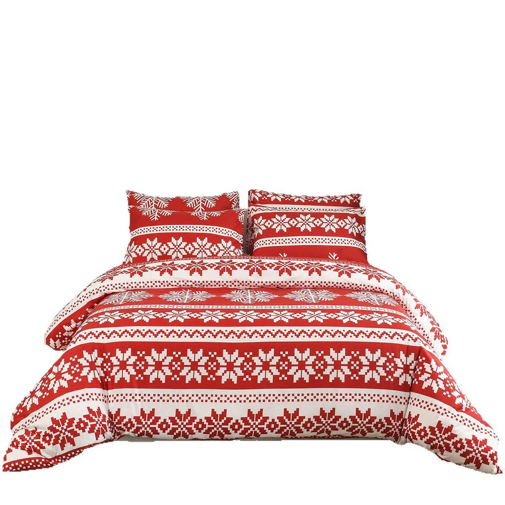 Winter Sleepers red Christmas Love Song pattern bedding three-piece set on bed