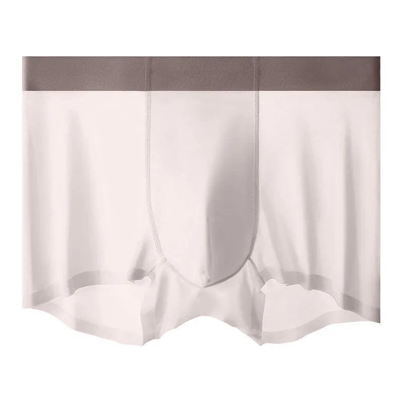 Men's ice silk graphene antibacterial shorts in bean green, showing seamless design and mid waist.