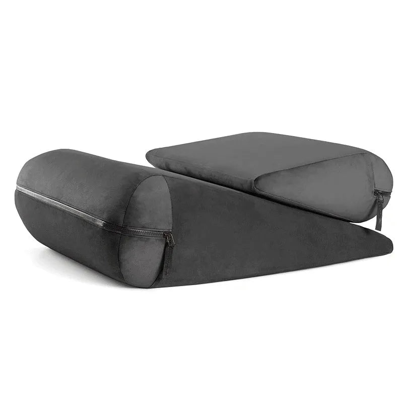 Triangular wedge cushion with embroidery detailing in a choice of five colours, showing its dimensions.
