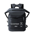 Black outdoor waterproof backpack with a 25-litre capacity for swimming and rafting.