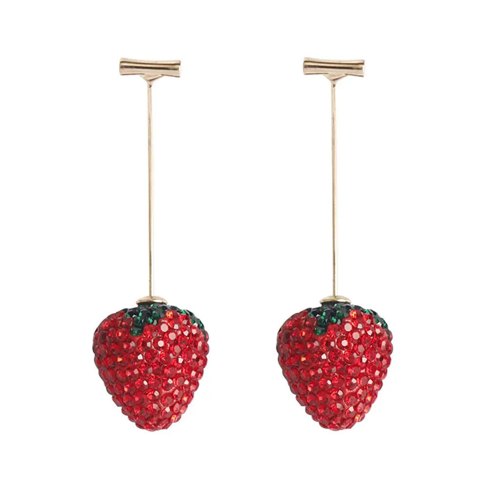 Women's geometric strawberry earrings with spot drill detail in red zinc alloy.