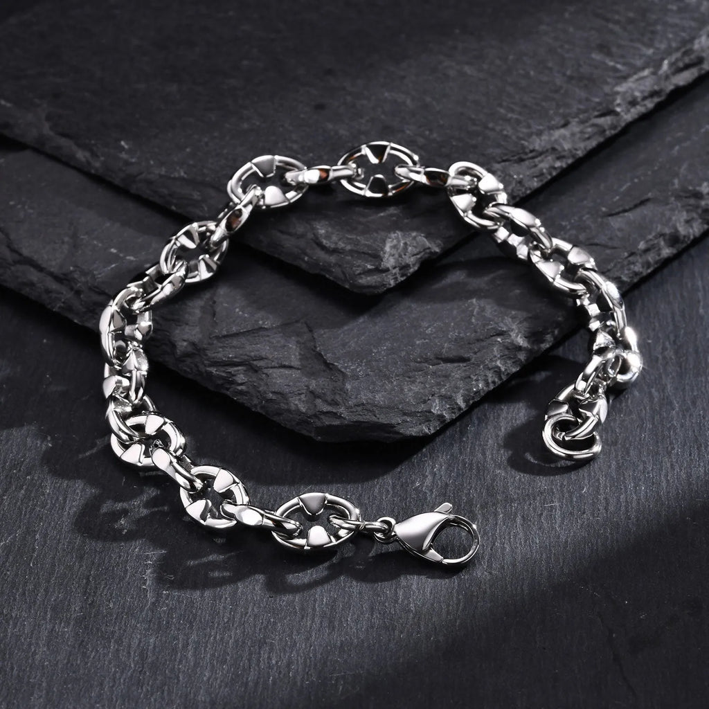 Men's stainless steel thick chain bracelet with geometric links for hip hop style