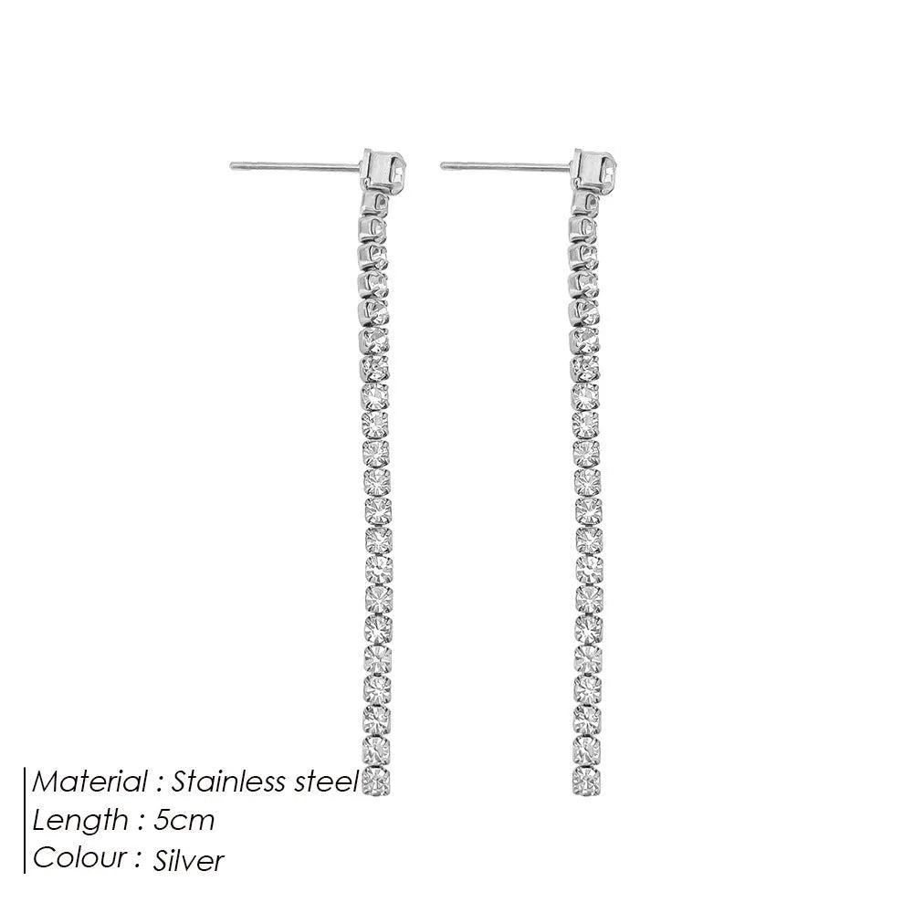 Geometric stainless steel earrings with zircon accents in gold or steel colour