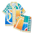Plaid print beach outfit with matching short sleeve shirt and trousers on a mannequin