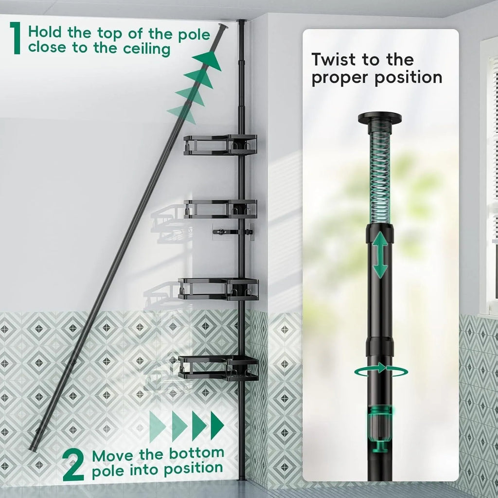 Hole-free retractable bathroom storage rack with four layers and stainless steel construction