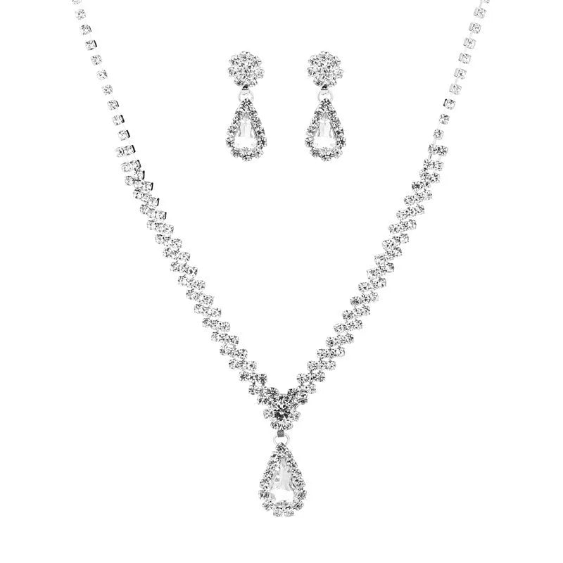 Claw chain rhinestone jewellery set with water drop design in multiple colour options