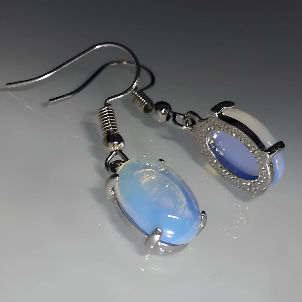 Moonlight opal drop shape earrings with ellipse elements in retro style