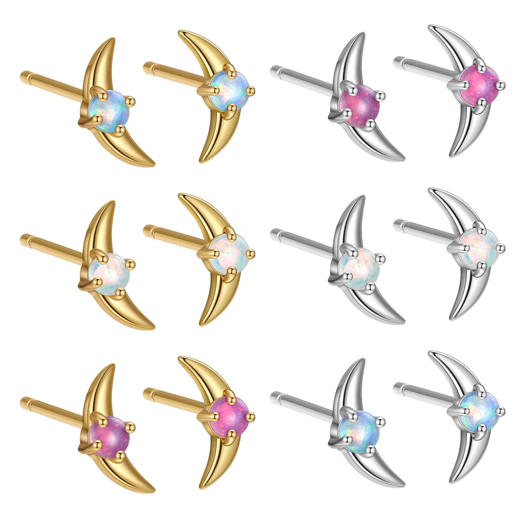 Geometric women's earrings in 925 silver with gold or platinum finish and blue, purple, or white stone.