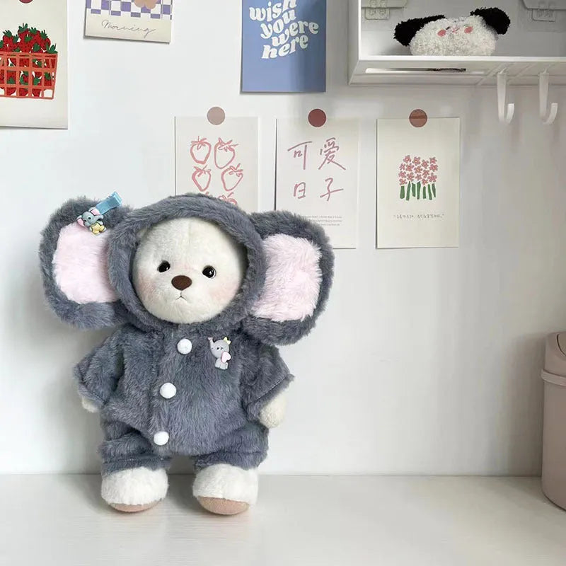 Grey elephant print plush jumpsuit for 30cm Lina bear dolls