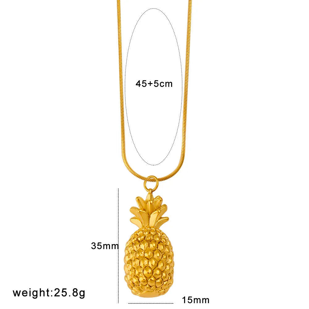Women's fruit pendant necklace with stainless steel chain and apple, grape, watermelon, pineapple, strawberry, or banana alloy charm