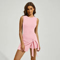 Women's polyester tennis skirt with built-in shorts in Barbie pink colour with adjustable waistband
