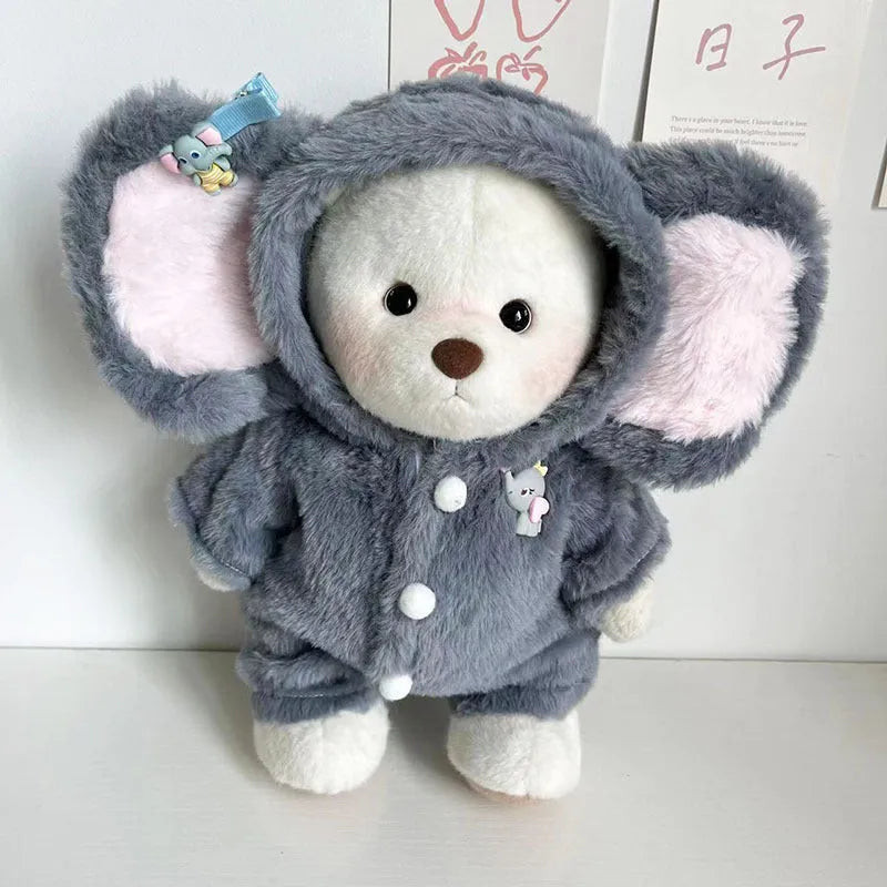 Grey elephant print plush jumpsuit for 30cm Lina bear dolls