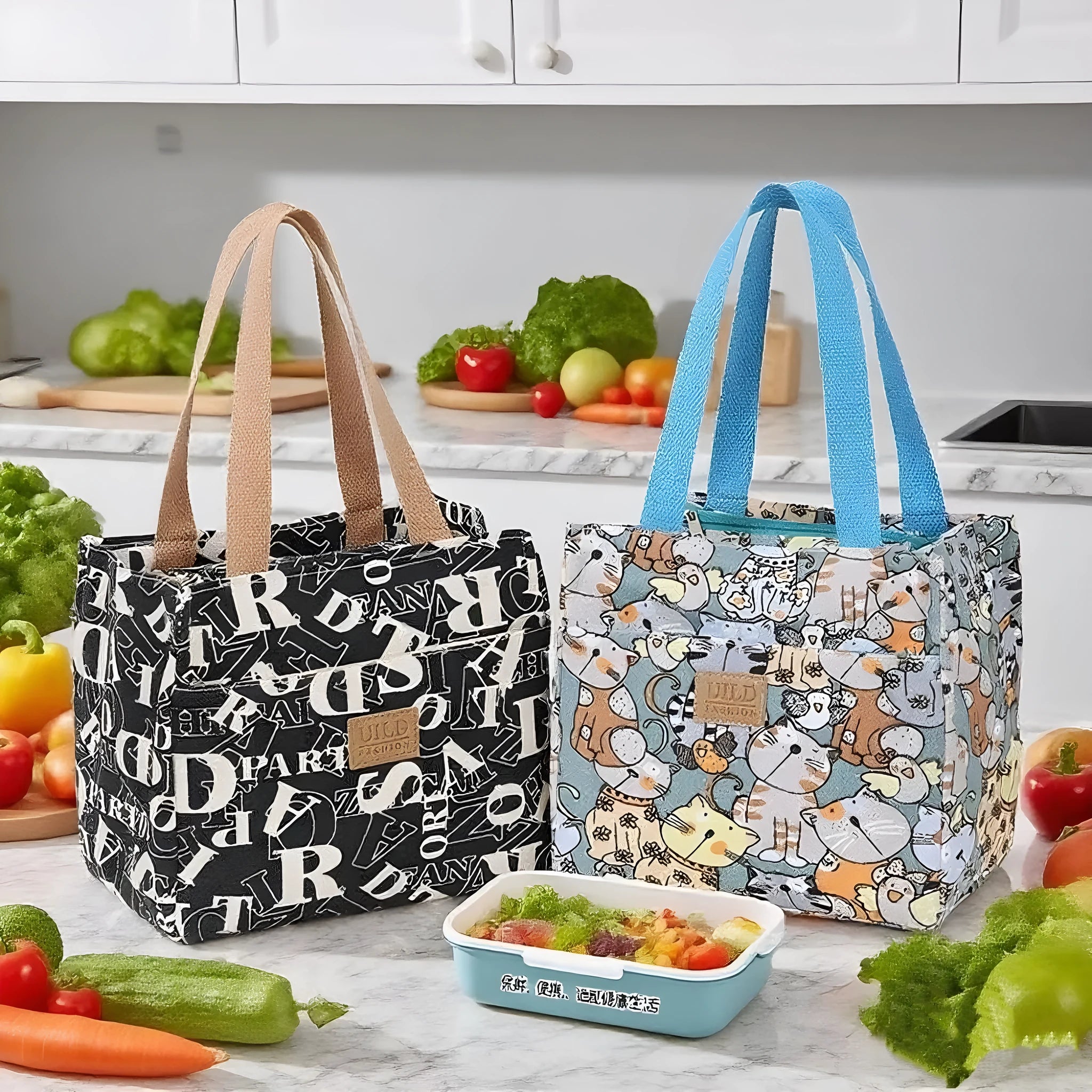 Women's printed canvas handbag with floral design and aluminium hardware in square shape