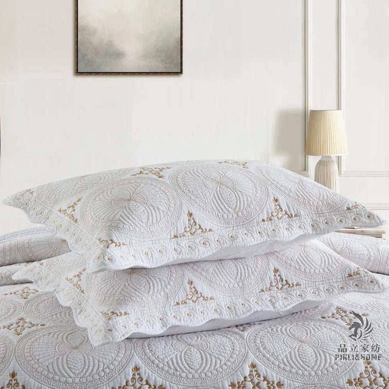 European-style pure cotton bedspread set with embroidery on bed