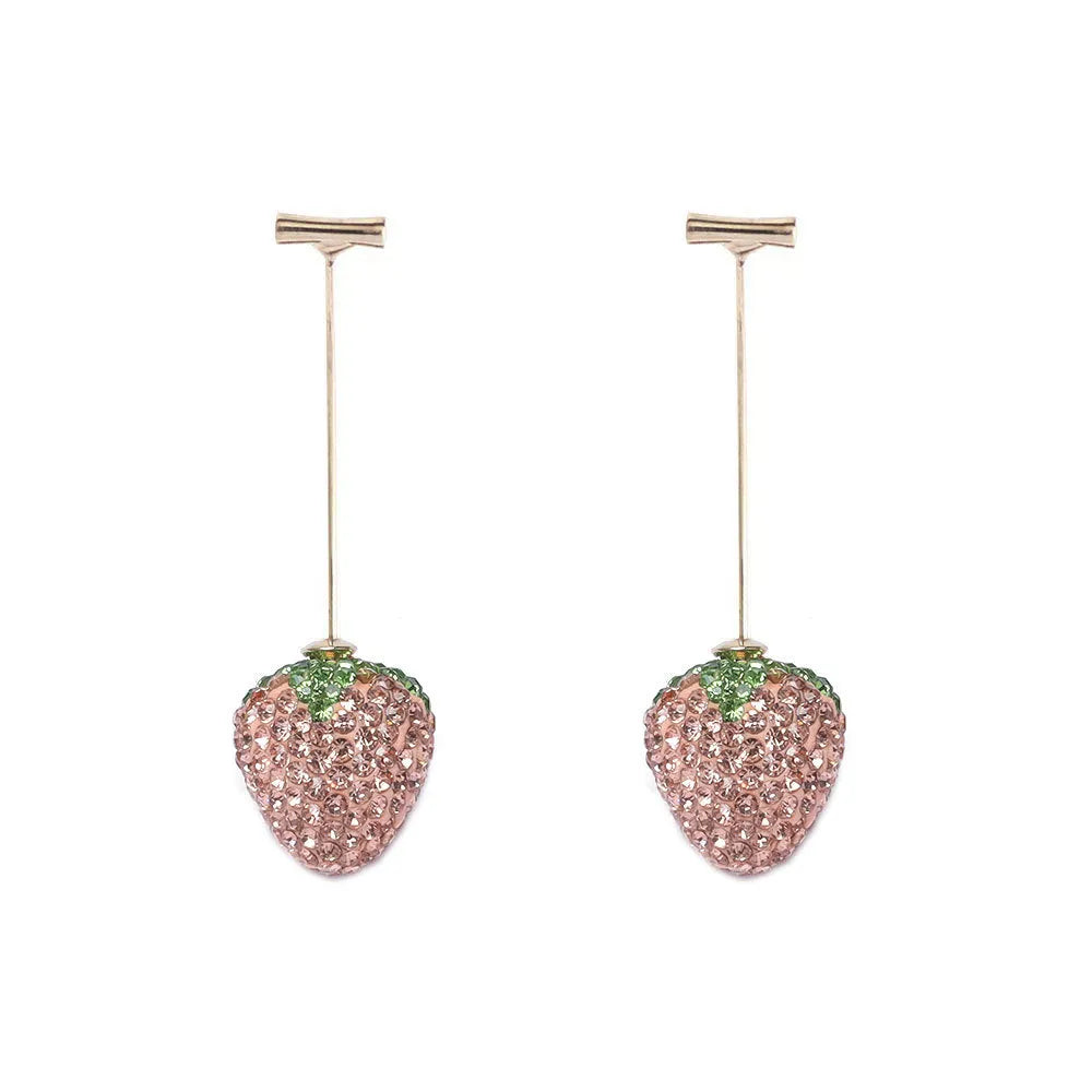 Women's geometric strawberry earrings with spot drill detail in red zinc alloy.