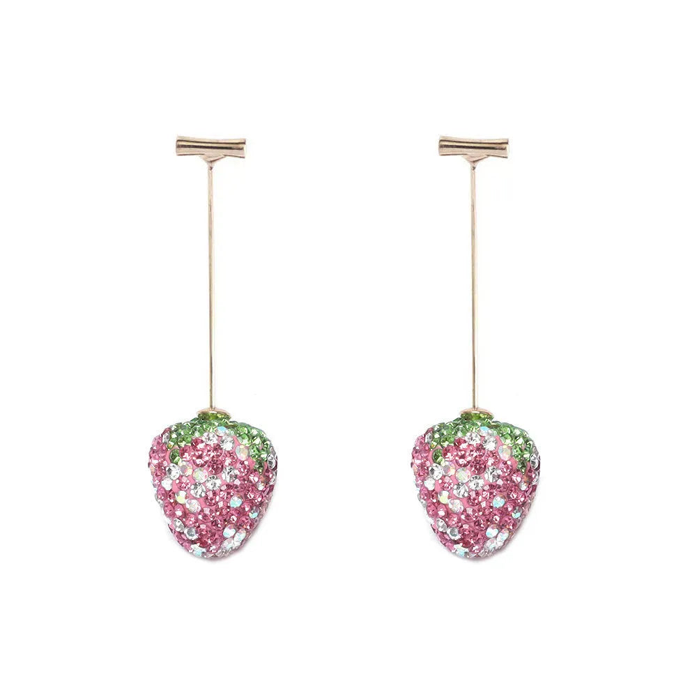 Women's geometric strawberry earrings with spot drill detail in red zinc alloy.