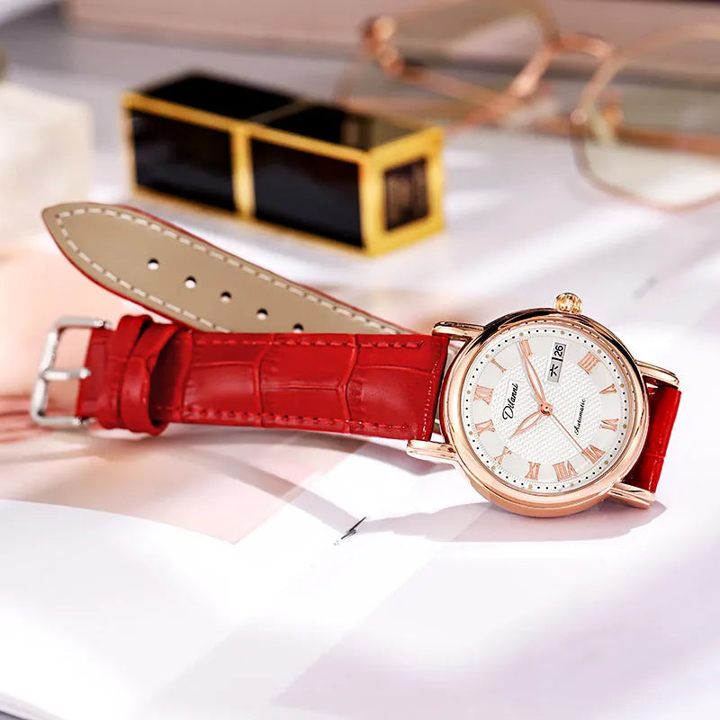 Automatic women's watch with steel bracelet and white dial, 12mm thick case