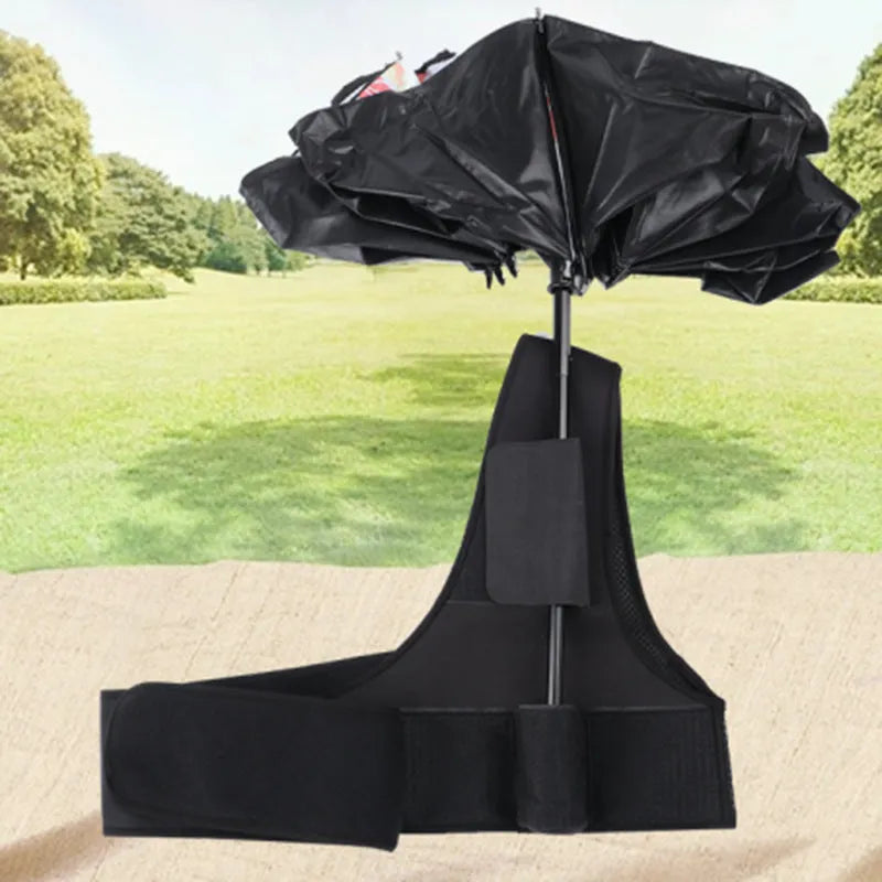 Portable umbrella holder with shoulder strap in diving cloth, shown in black colour
