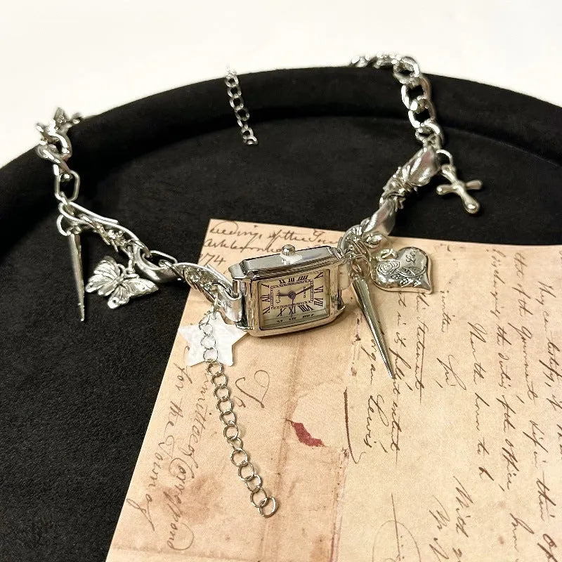 Dark style women's multi-layer necklace with cross detail and adjustable alloy chain