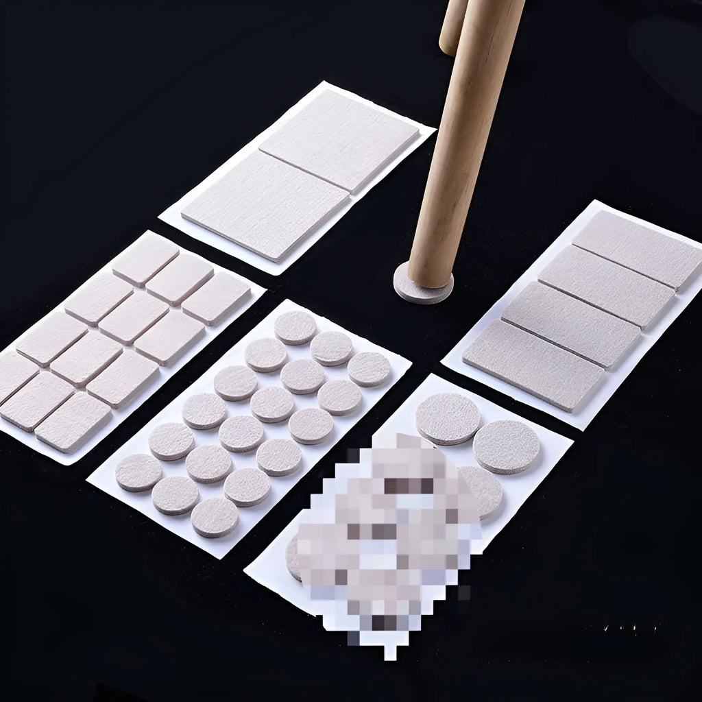 Beige plastic furniture leg stoppers in assorted square and round sizes for floor protection