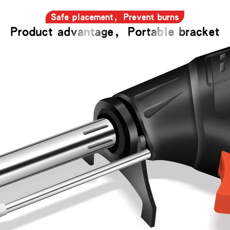 Black G102 alloy soldering gun kit with light, showing five pieces including iron, stand, and accessories.