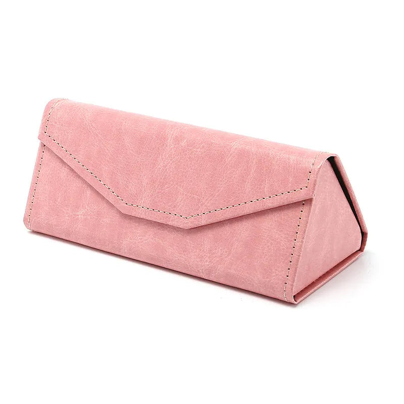 Handmade triangle folding glasses case in multiple colours with compression-resistant construction