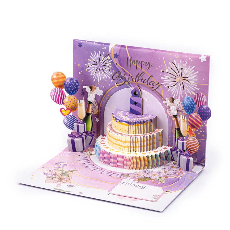 Hand-folded 3D greeting card with Chinese ink style design, showing dimensional paper construction.
