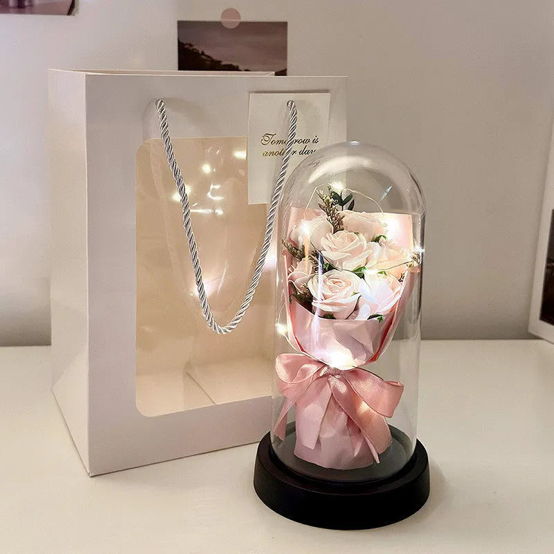 Artificial bionic bouquet arrangement with reusable tote bag in gradient blue colour option