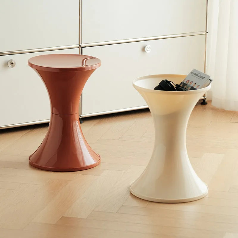 Plastic hourglass style shoe changing stool in available colours