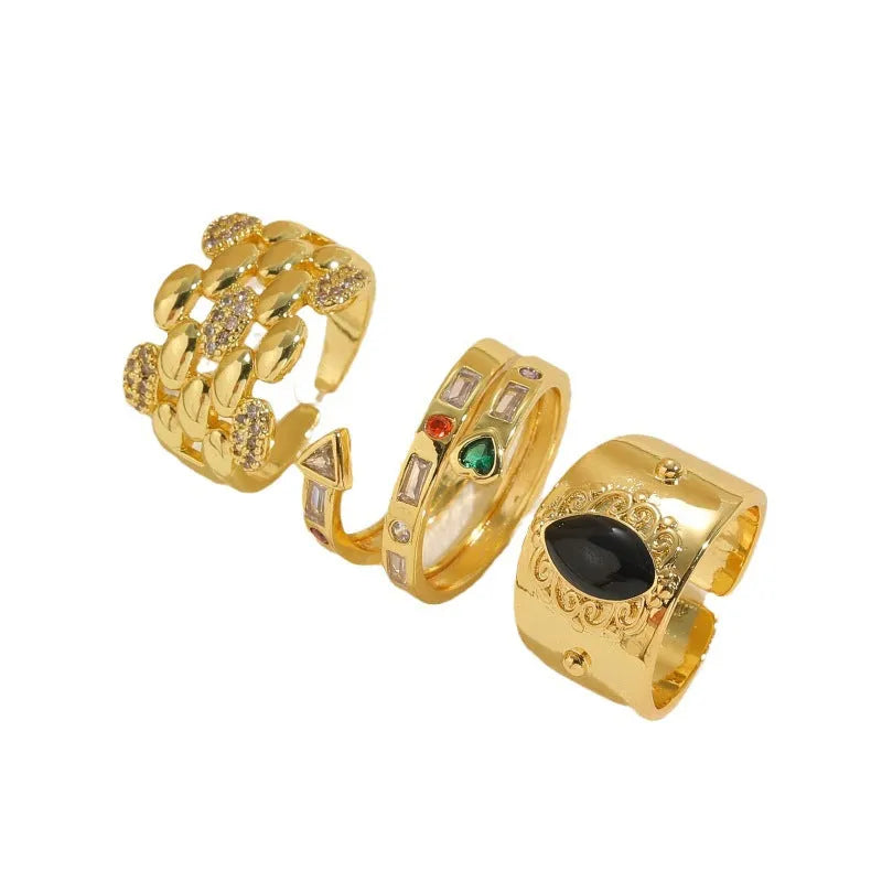 Vintage geometric ring with Chinese styling in horse eye black colour on electroplated copper