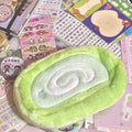 Honeydew Swiss roll cake design velvet roll-up pencil case in Korean style