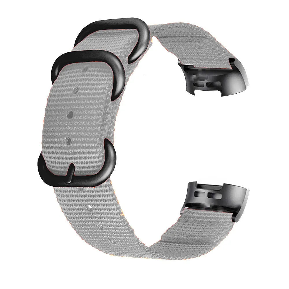 Nylon replacement watch strap with three-ring metal buckle for Fitbit Charge fitness tracker