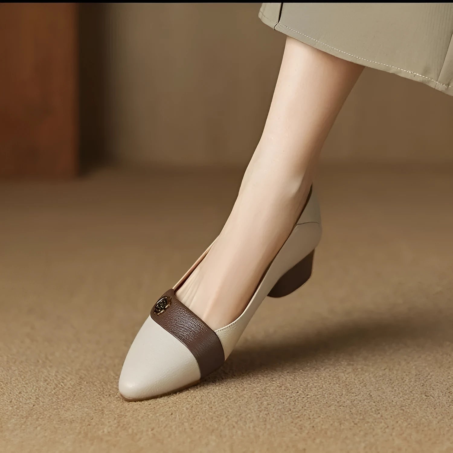 Women's pointed toe flat shoes with sequins in beige, artificial PU upper, rubber sole, size 35-41