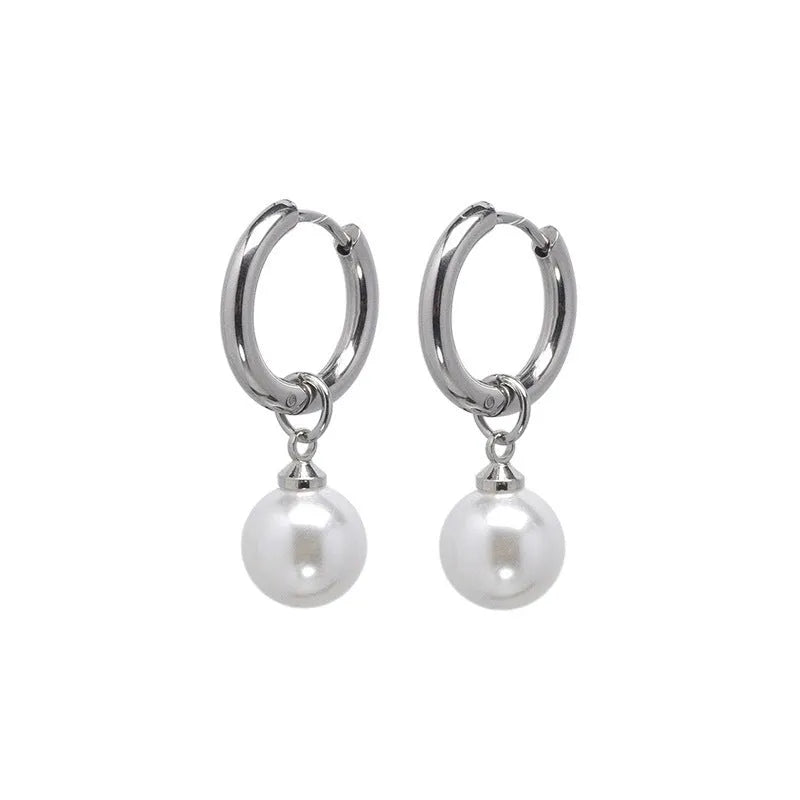 Geometric alloy pearl drop earrings with titanium steel post for women