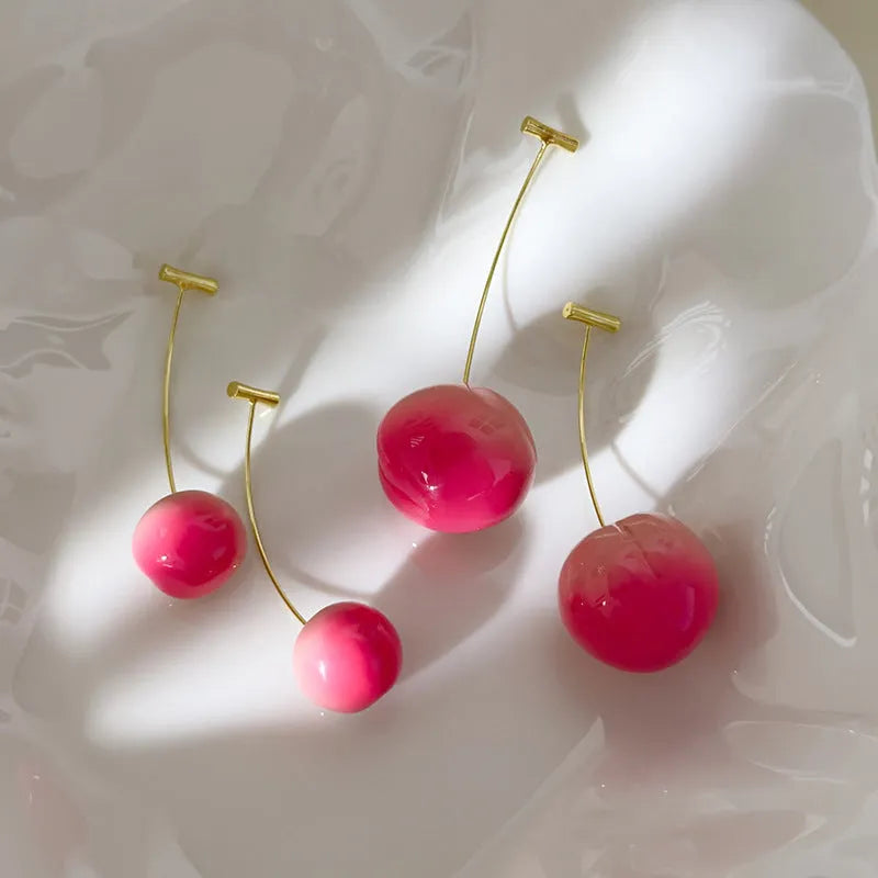 Women's acrylic peach fruit earrings in two colour styles with copper earring findings