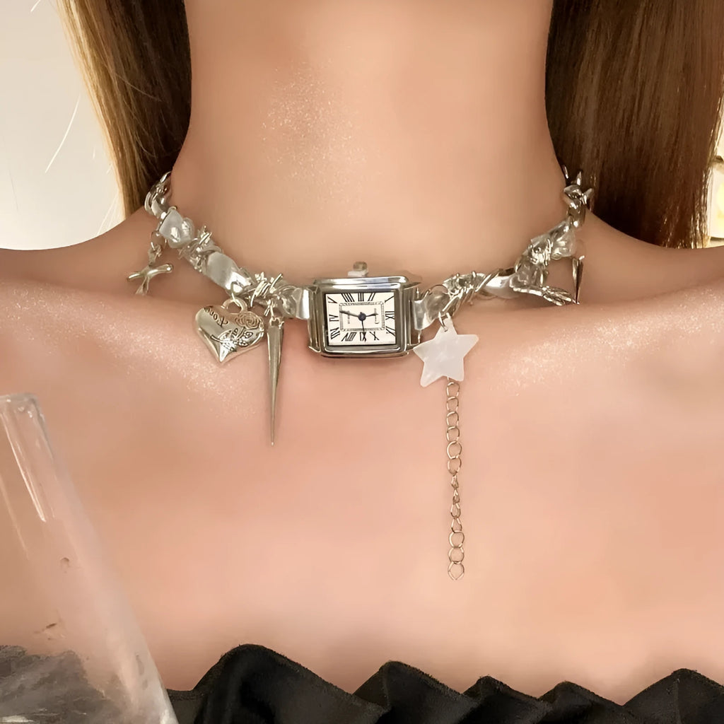 Dark style women's multi-layer necklace with cross detail and adjustable alloy chain
