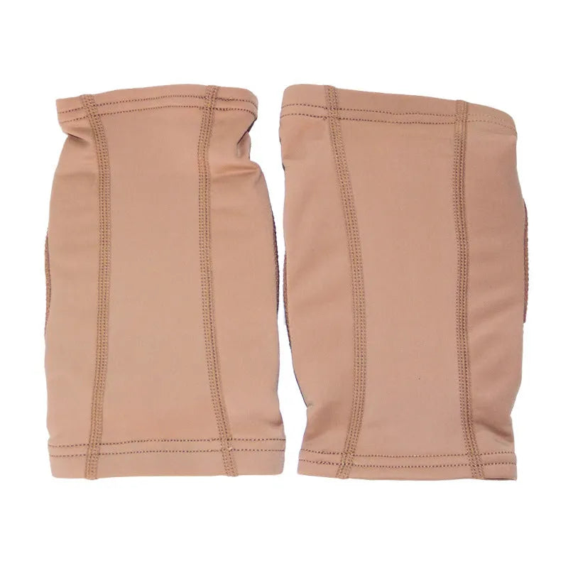 Ballet dance knee pads in skin tone colour with elastic construction for knee protection during exercise