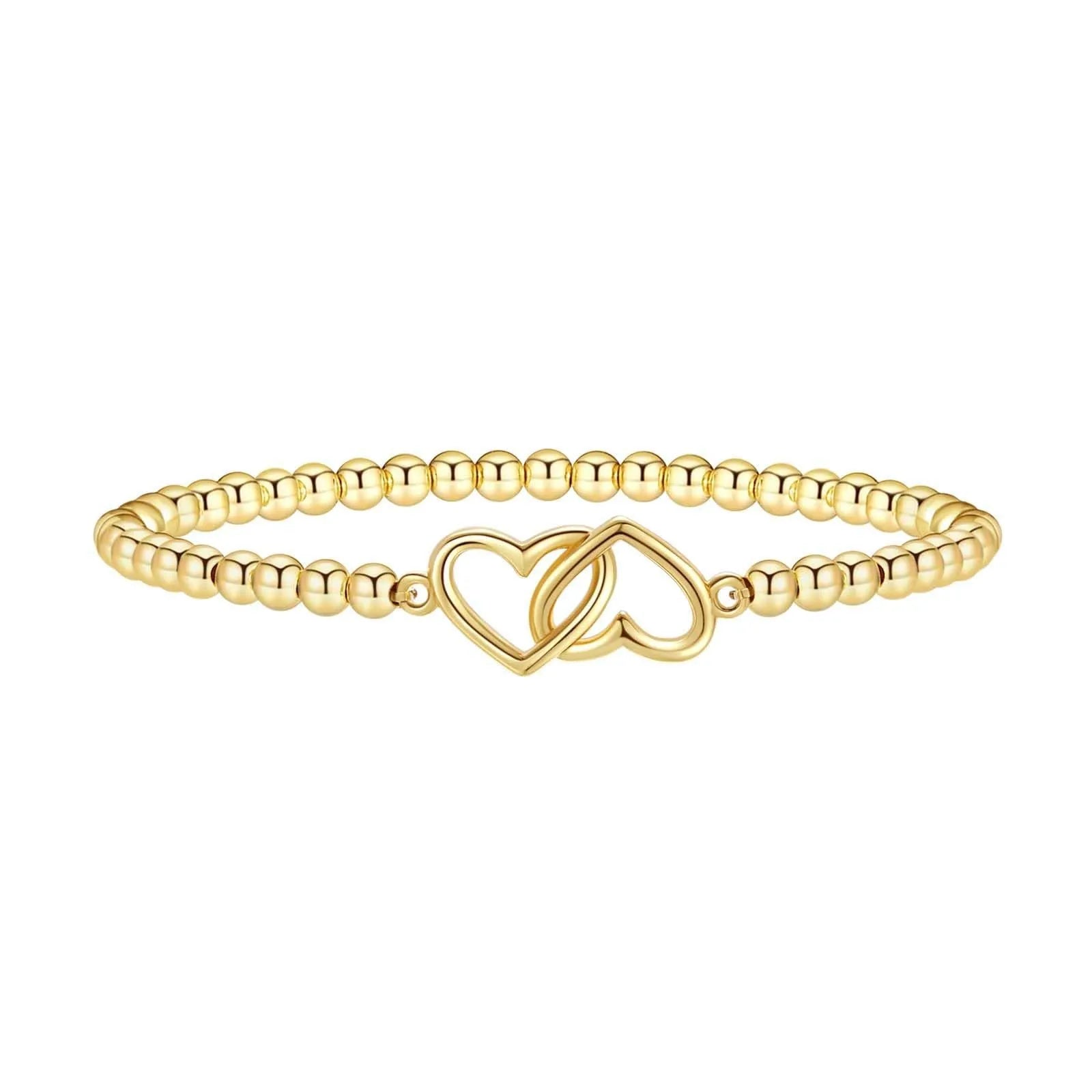 Adjustable stainless steel beaded bracelet with geometric design and round elements in electroplated finish