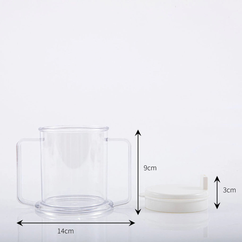 Transparent spill-proof drinking cup showing modern minimalist design
