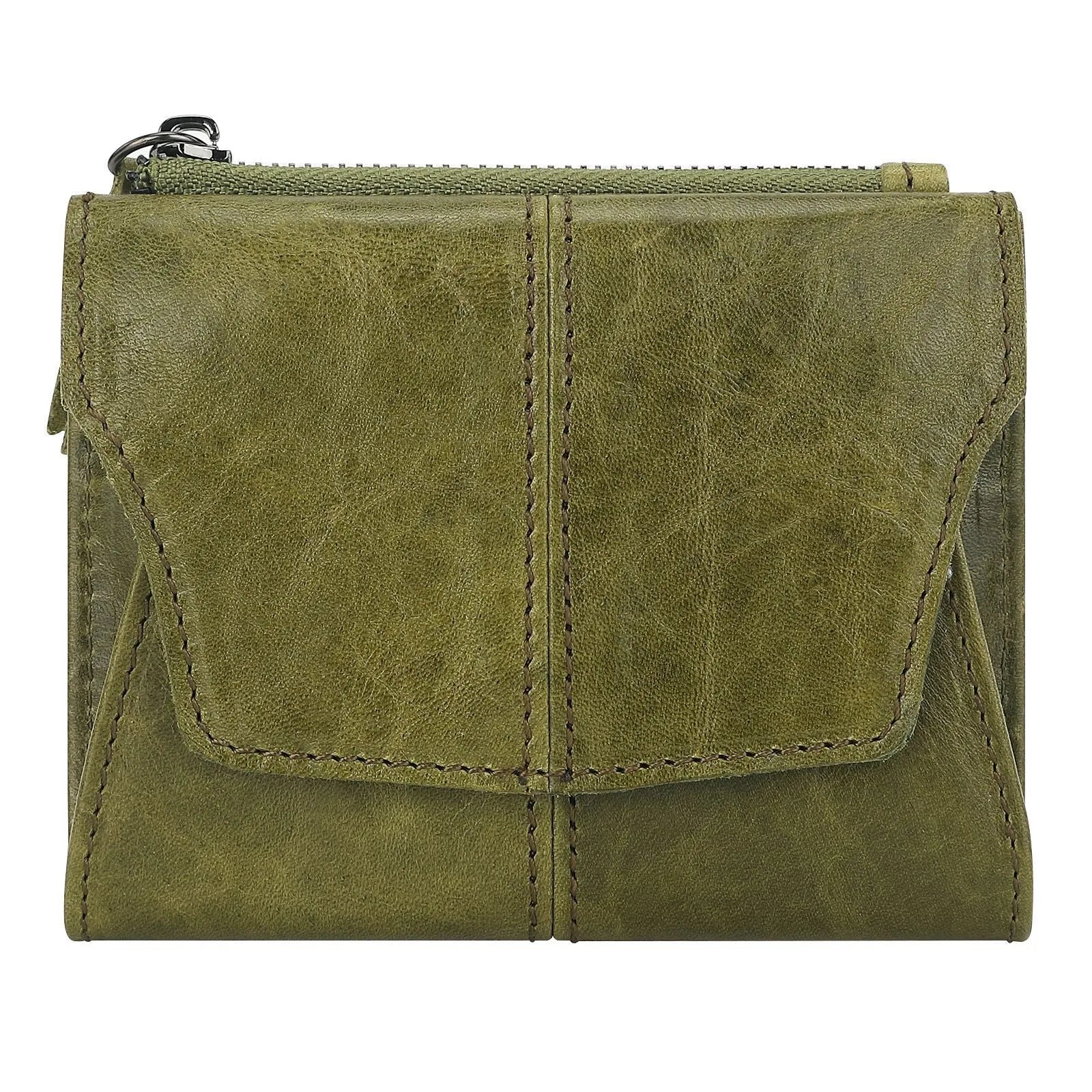 Genuine cowhide leather coin purse in multiple colours showing stitching detail and anti-theft swiping function