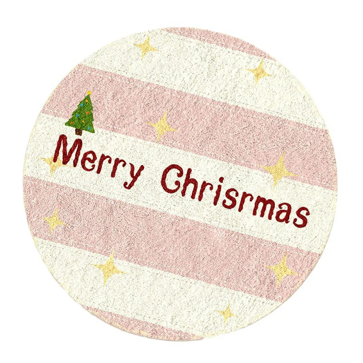 Round Christmas carpet with alien shape design in imitation cashmere material on wooden floor
