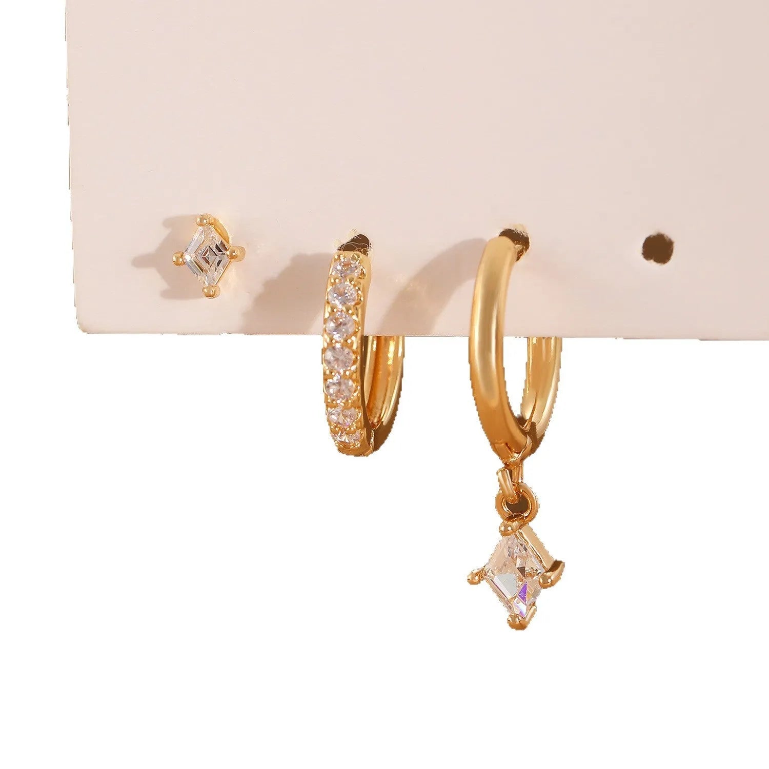 Geometric zircon earring three-piece set for women with gold and silver colour options