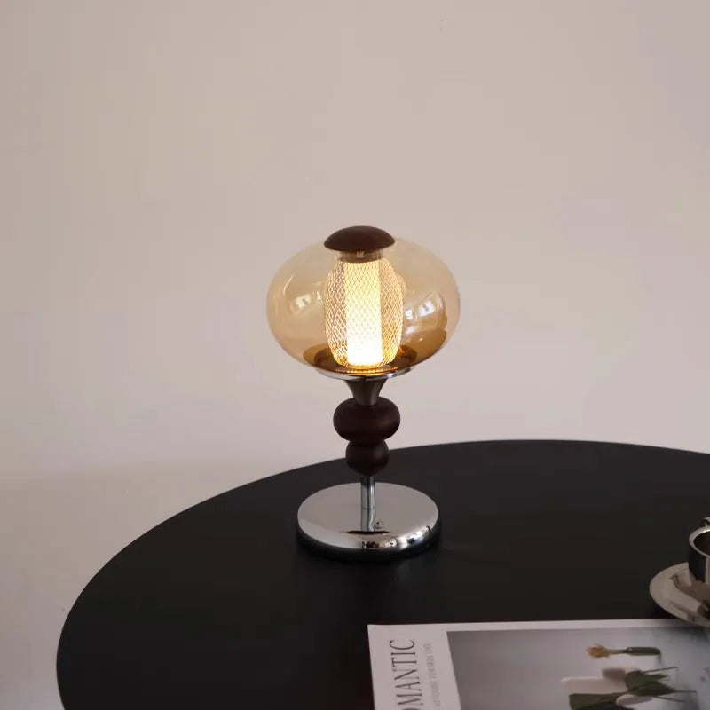 Solid wood palace style desk lamp with touch controls showing retro design