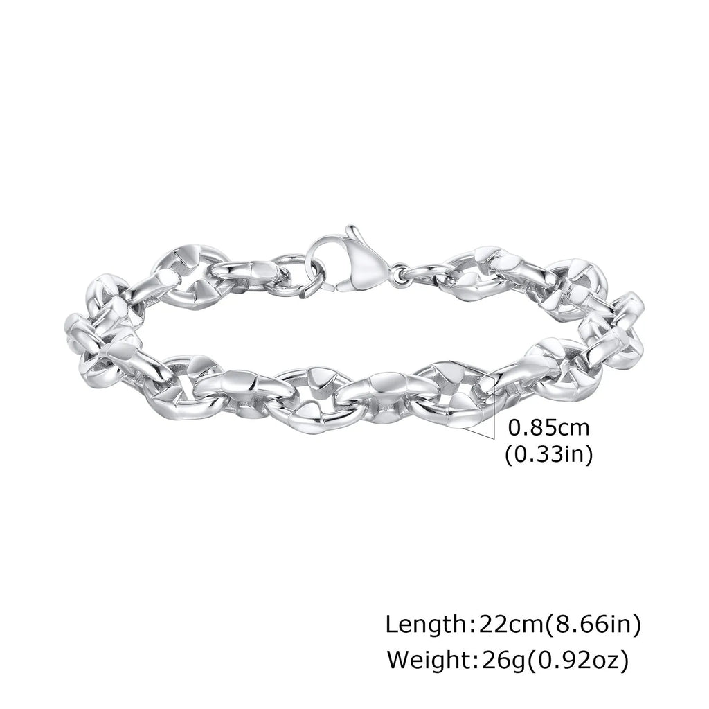 Men's stainless steel thick chain bracelet with geometric links for hip hop style
