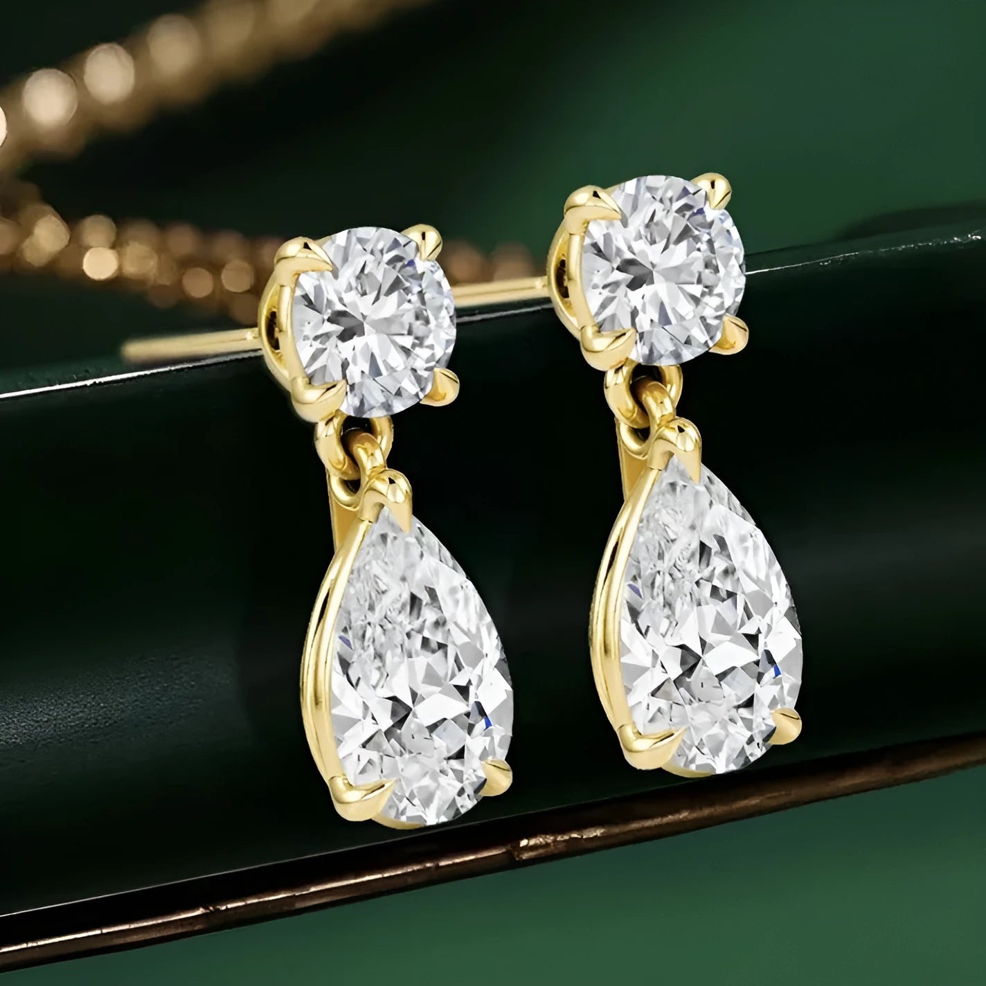 925 sterling silver water drop moissanite stud earrings with round and geometric stones in gold or silver plating