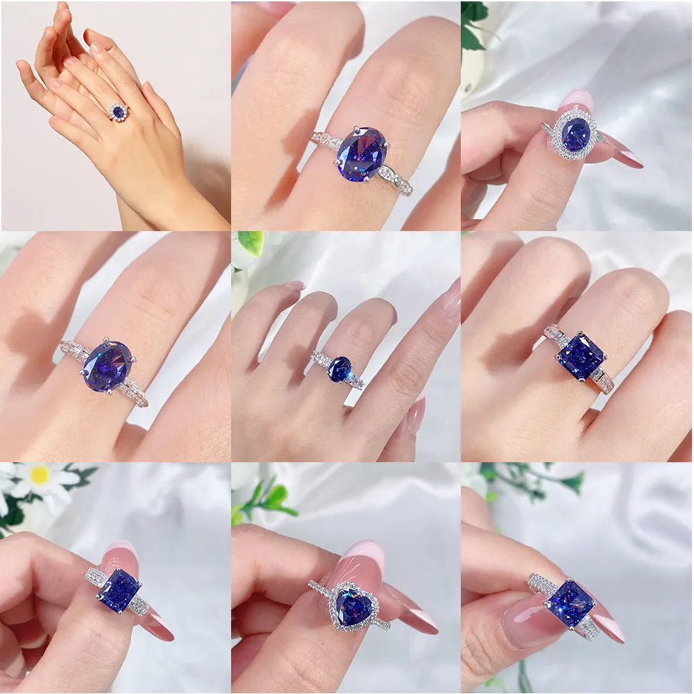 925 sterling silver ring with a heart-shaped Tanzanite colour zircon stone in an ice flower cut.