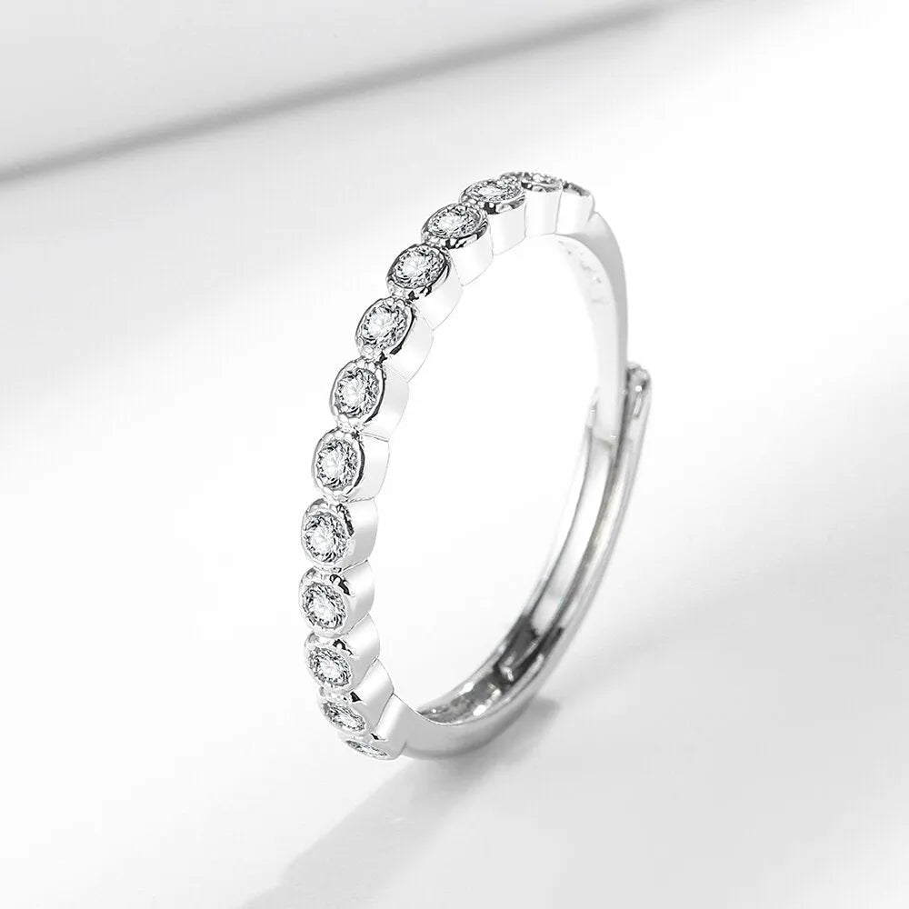 Geometric diamond tail adjustable ring in white gold colour electroplated finish