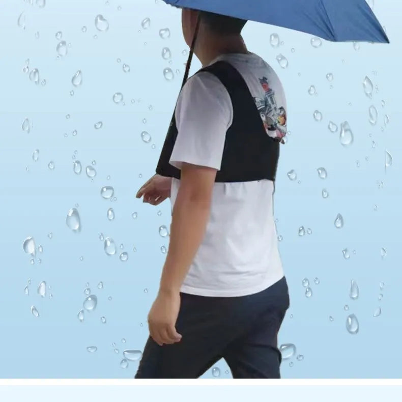 Portable umbrella holder with shoulder strap in diving cloth, shown in black colour