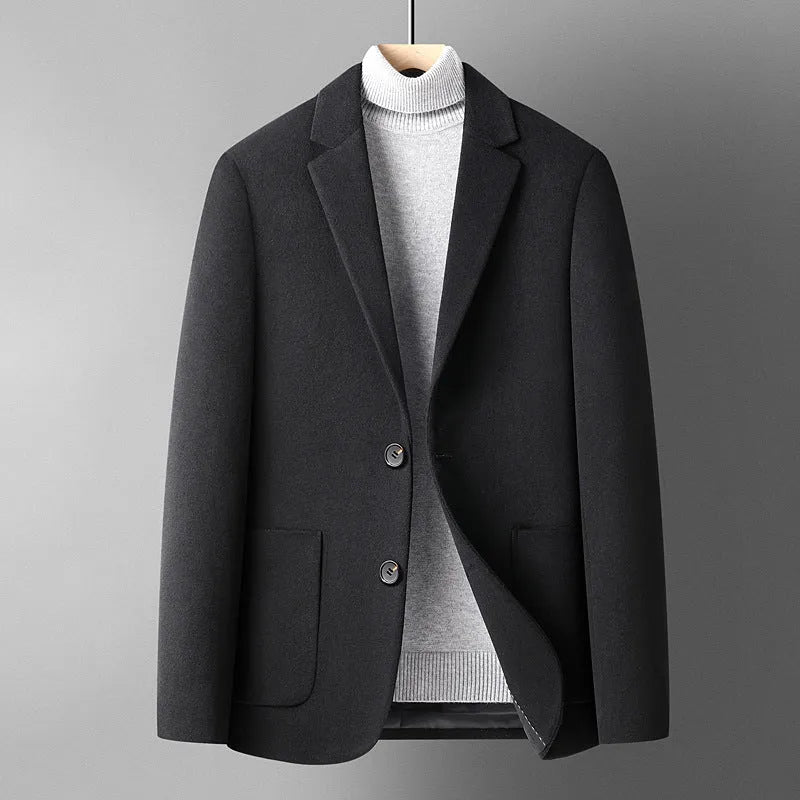 Men's grey slim fit wool blend suit jacket for autumn winter wear